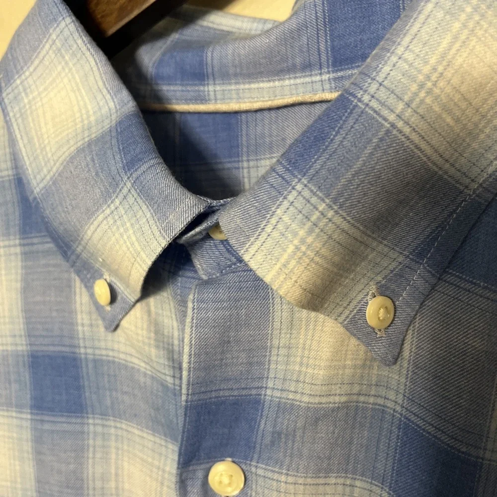 Peter Millar Shirt Men's XL Blue Check Crown Cotton Long Sleeve Button Up Office
